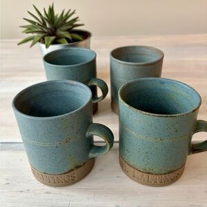 Snape Maltings Set of Four Blue & Brown Ceramic Mugs.